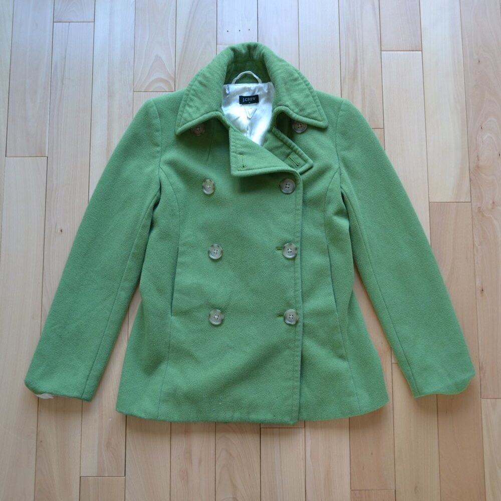 J Crew Green Wool Pea Coat Size XS